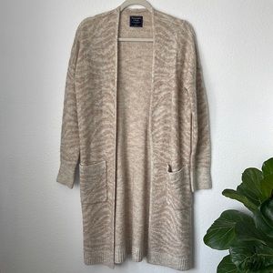 Abercrombie tan zebra stripe pocket cardigan